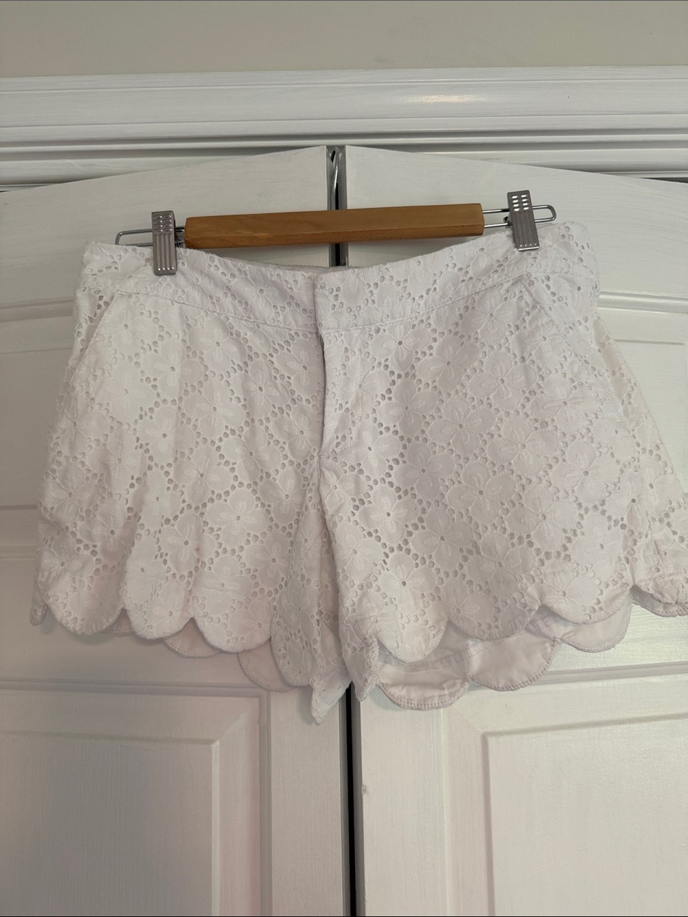 Lilly Pulitzer White Eyelet Scallop Hem High-Waist Shorts
